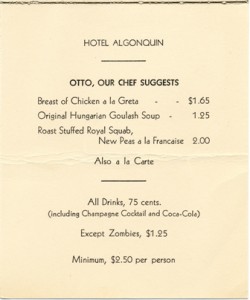 Algonquin Supper Club Closing Announcement Card 05.07.1940 Menu Offerings