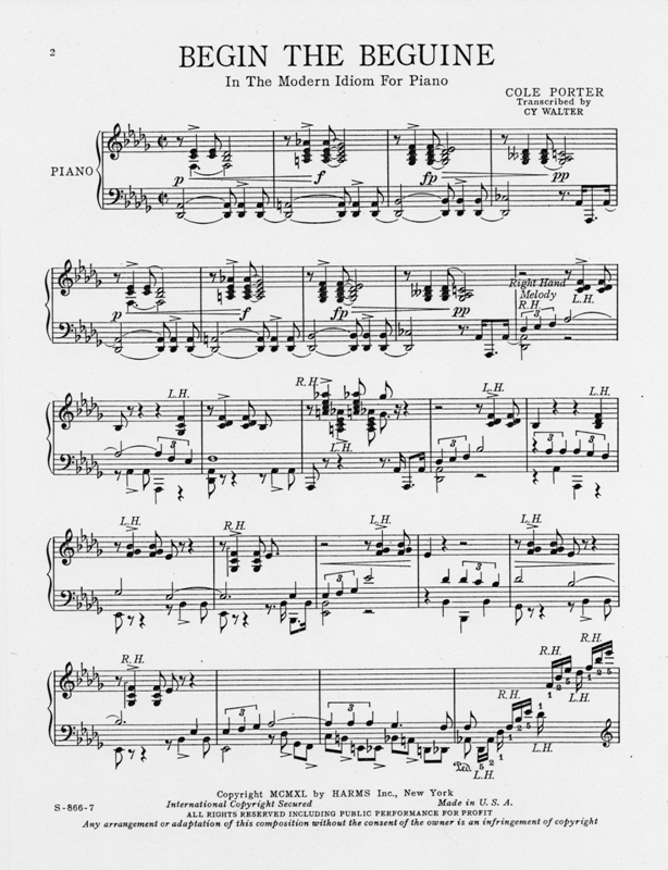 Begin The Beguine Piano Solo Published Score Cy Walter