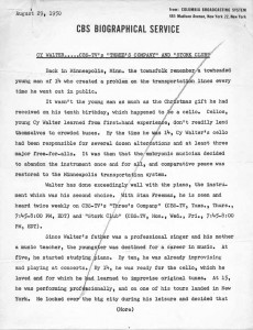 CBS Biographical Service Cy Walter Draft 08.29.1950 Page 1
