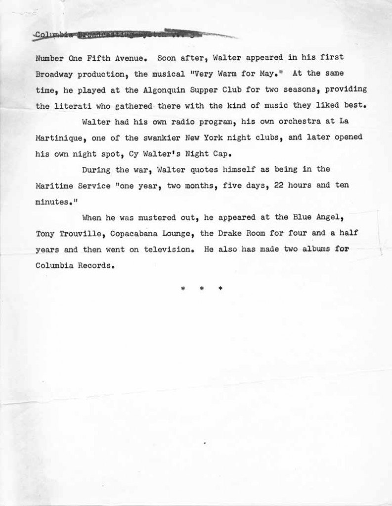 CBS Biographical Service Cy Walter Draft 08.29.1950 Page 3