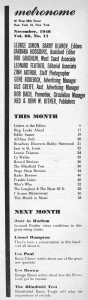 Metronome Magazine November 1946 Table Of Contents