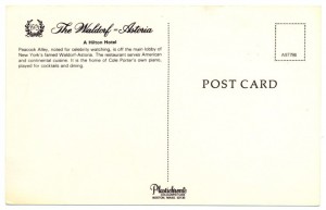 Waldorf-Astoria's Peacock Alley Postcard Back