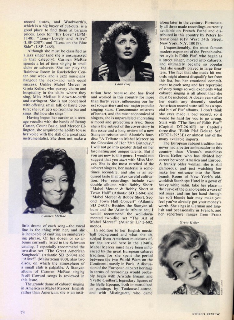 Stereo Review Magazine February 1975 Mabel Mercer And The Art of Cabaret Article Page 11