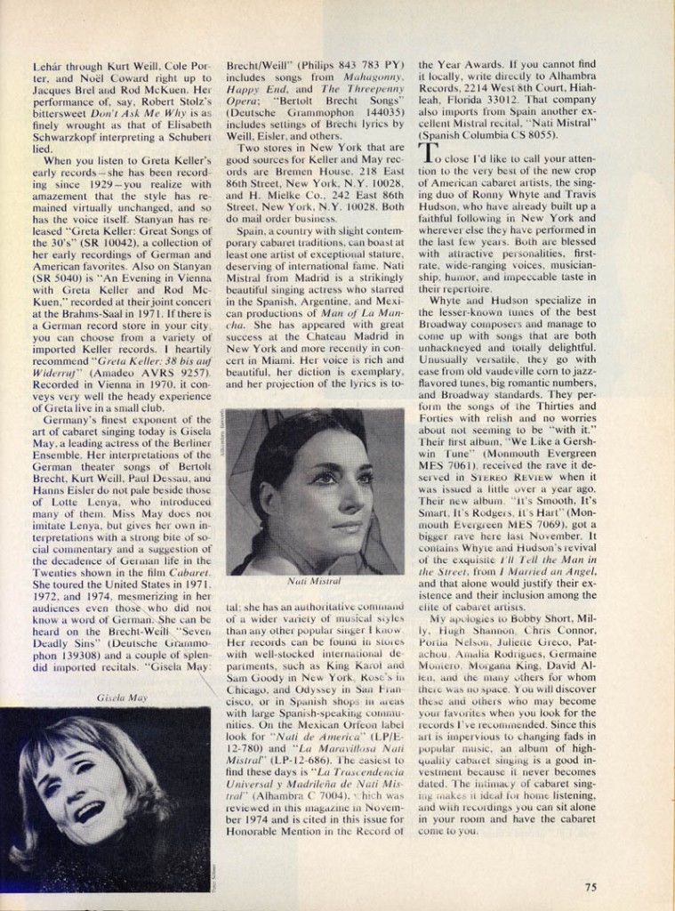 Stereo Review Magazine February 1975 Mabel Mercer And The Art of Cabaret Article Page 12