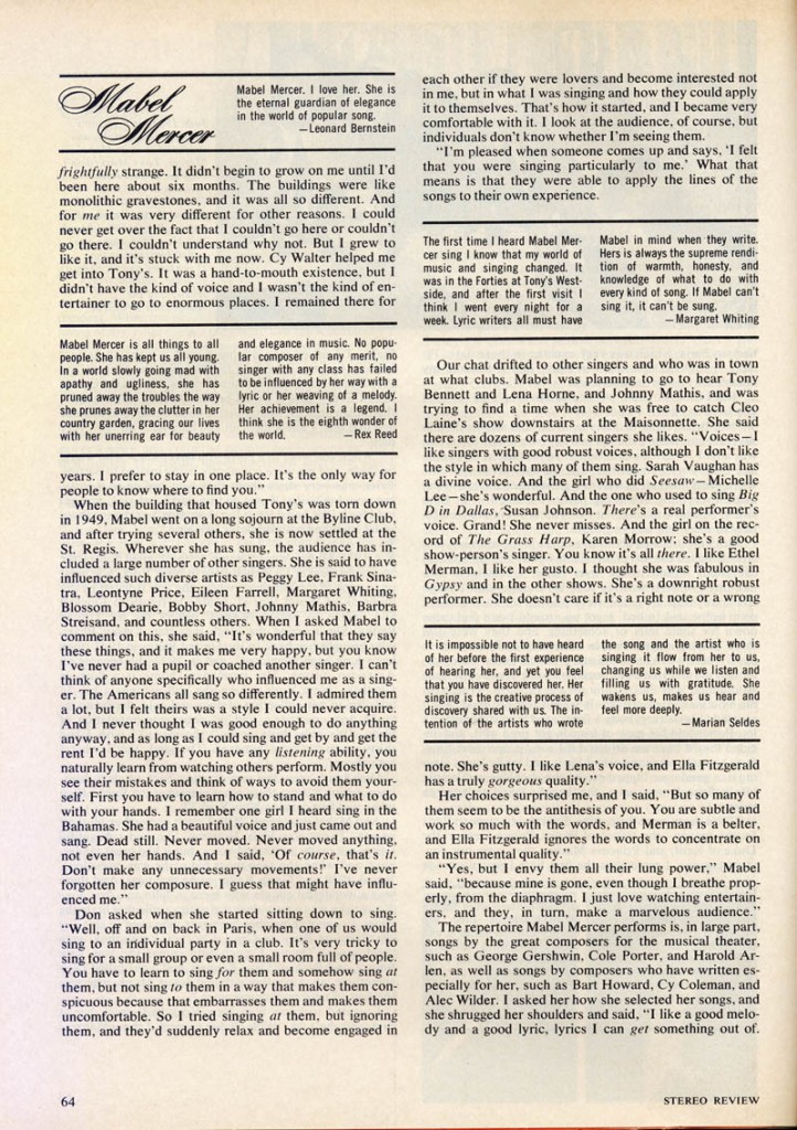 Stereo Review Magazine February 1975 Mabel Mercer And The Art of Cabaret Article Page 5
