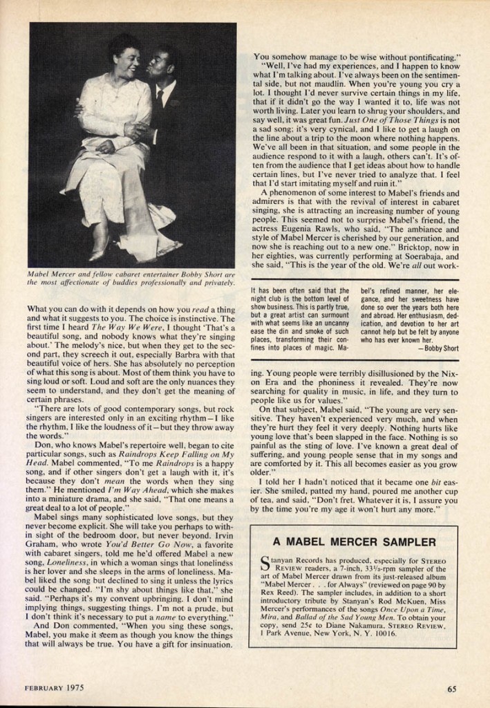 Stereo Review Magazine February 1975 Mabel Mercer And The Art of Cabaret Article Page 6