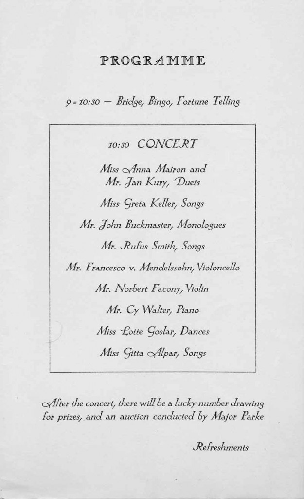 British War Relief Society Benefit 05.01.1940 Programme Brochure Text
