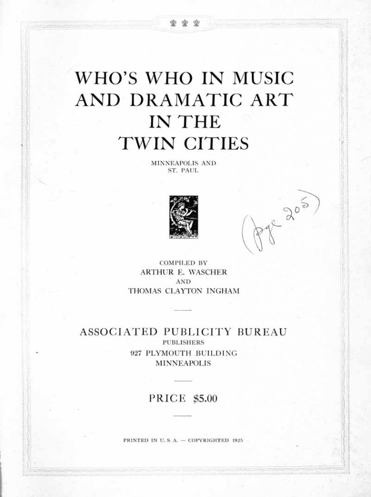 Who's Who In Music And Dramatic Art In The Twin Cities 1925 Title Page