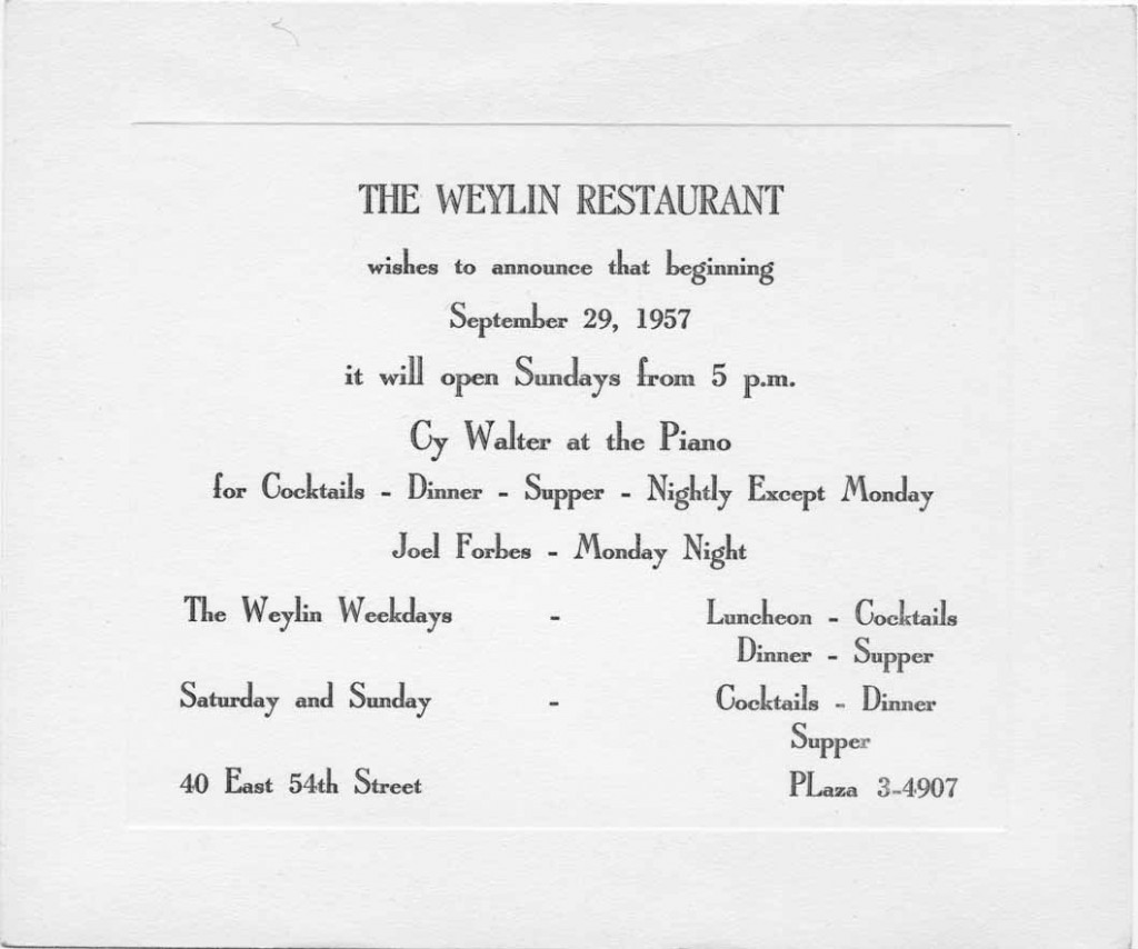 The Weylin Restaurant 09.27.1957